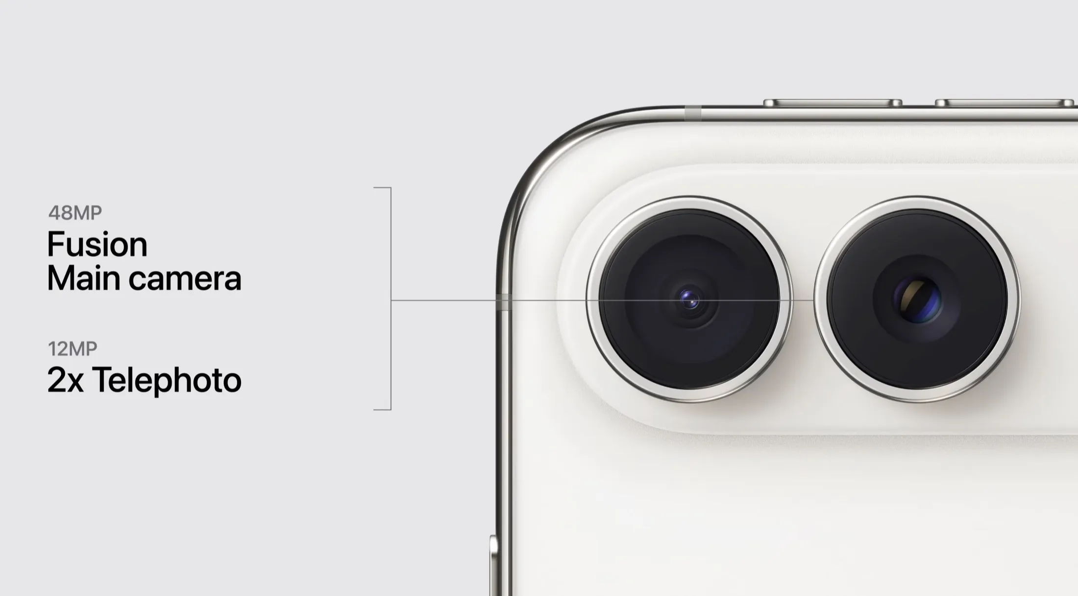 Das Dual-Fusion-Kamerasystem des iPhone Duo mit 48-Megapixel-Hauptkamera und 48-Megapixel-Ultraweitwinkelkamera.